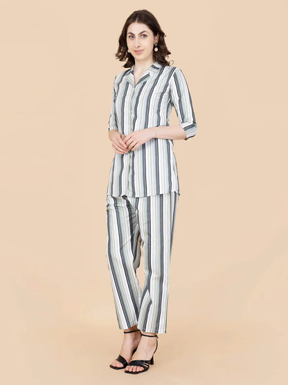 Rabric green striped co-ord set – straight fit pant details