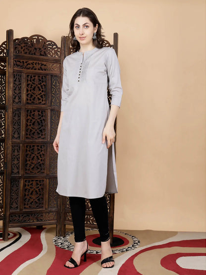 Side view of elegant grey poplin cotton kurti by Rabric