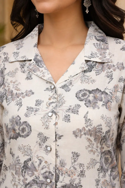 Close-up collar detail of RABRIC floral printed cotton kurta for women