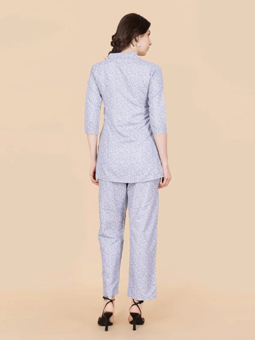 Back view of soft grey floral printed co-ord set by Rabric