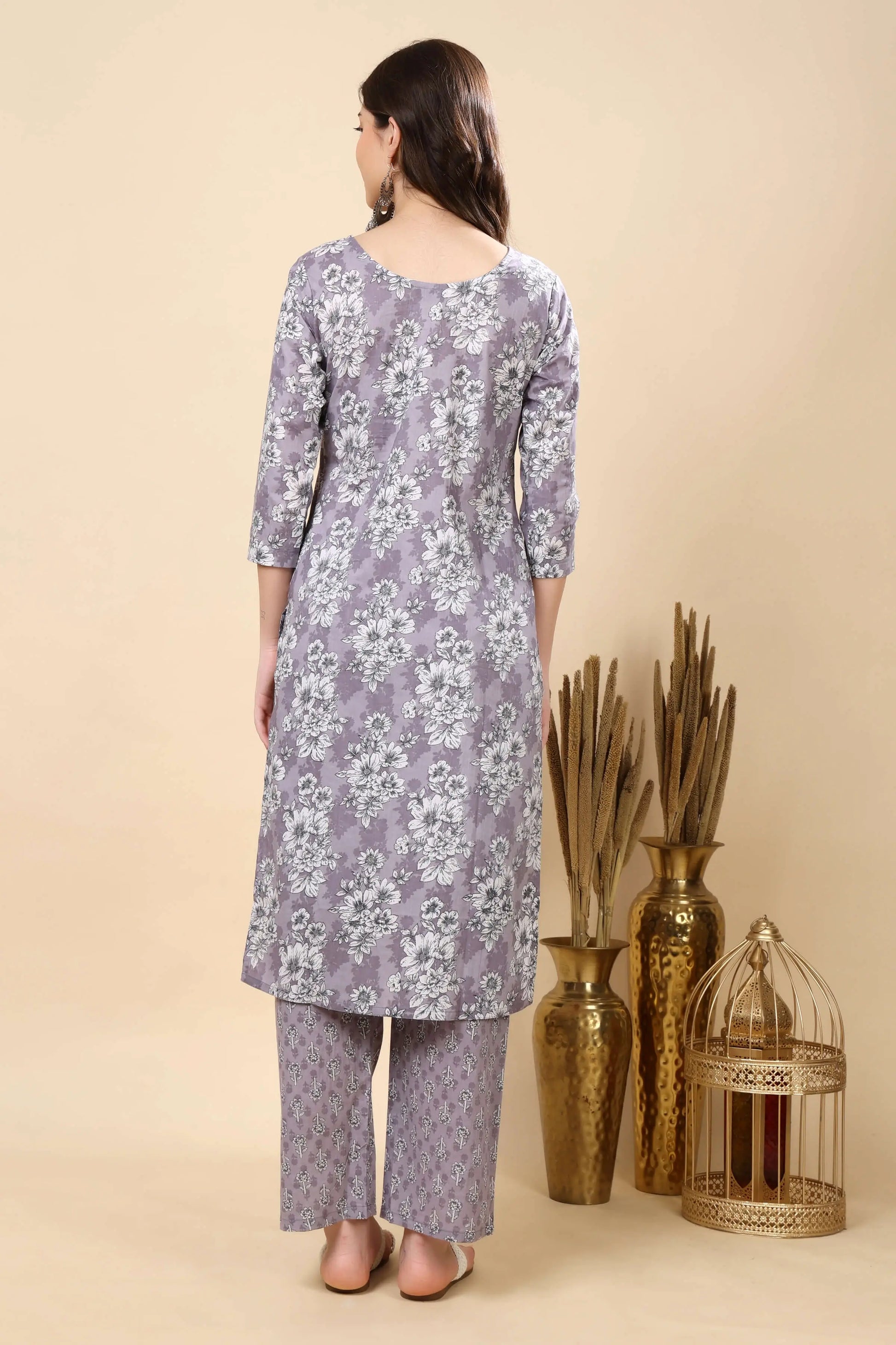 Premium grey cotton kurta and pant set with dupatta by Rabric