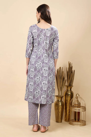 Premium grey cotton kurta and pant set with dupatta by Rabric
