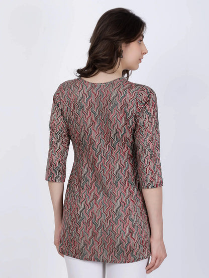 Rabric Grey & Red Short Kurti – Back Design