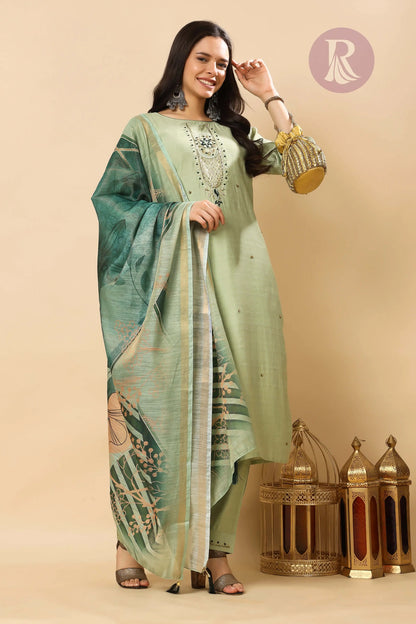 Women kurti set with printed dupatta