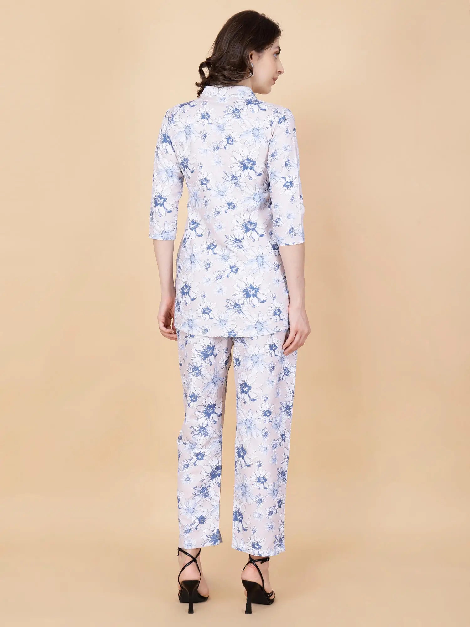 Back view of light pink floral cotton co-ord set by Rabric