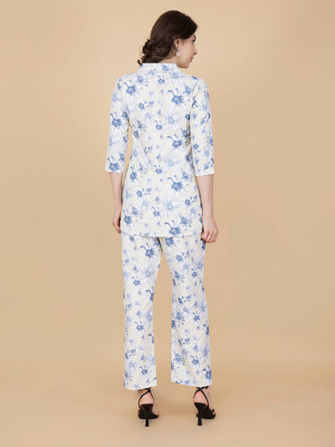 Back View of Rabric Light Yellow Blue Floral Co-ord Set