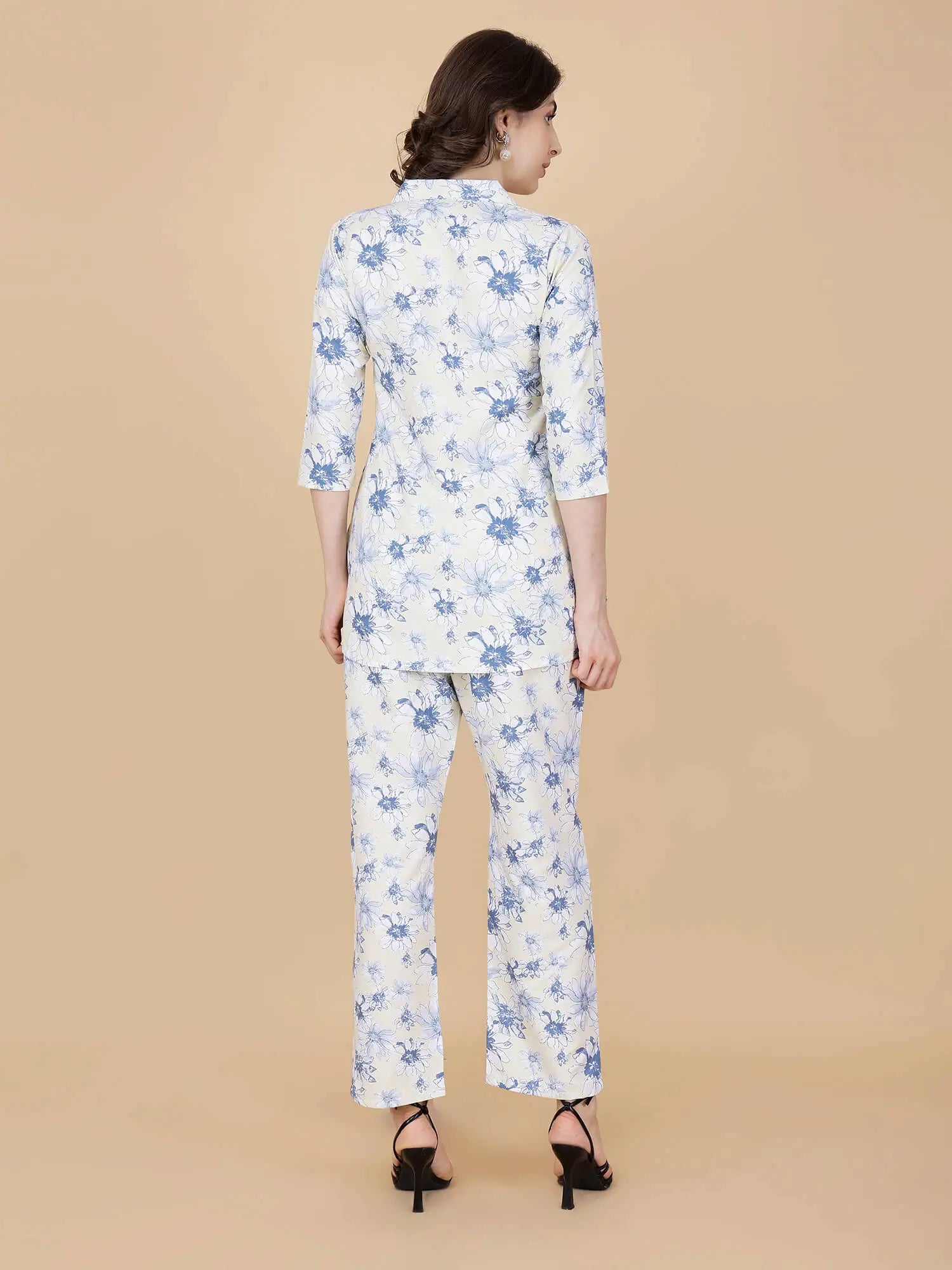 Back View of Rabric Light Yellow Blue Floral Co-ord Set