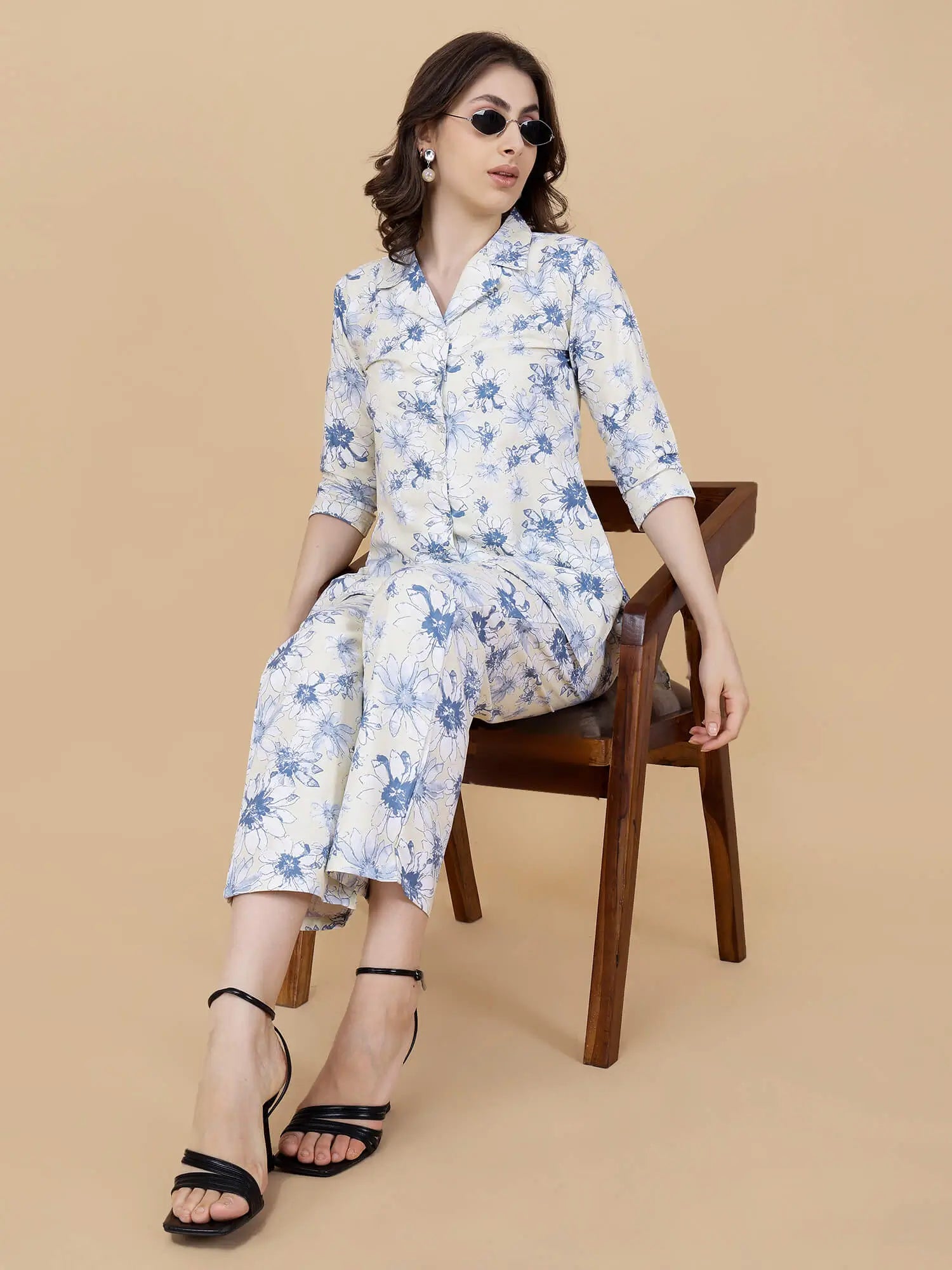 Premium Glace Cotton Fabric Texture in Light Yellow Blue Floral Print