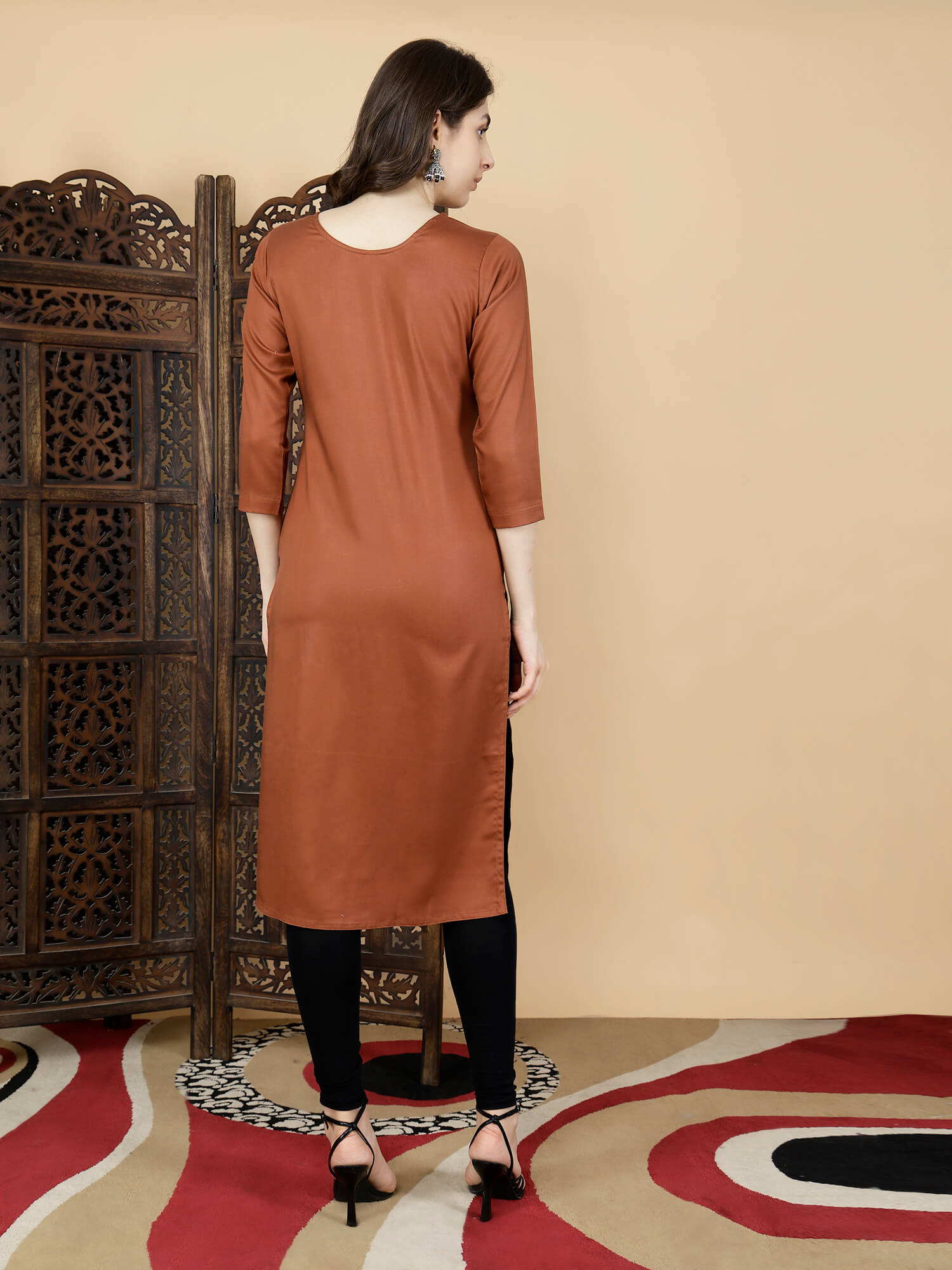 Back View of Rabric Premium Tencel Long Kurti for Women