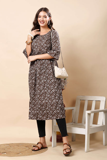 Designer Bell Sleeves Detail on Premium Crepe Kurti