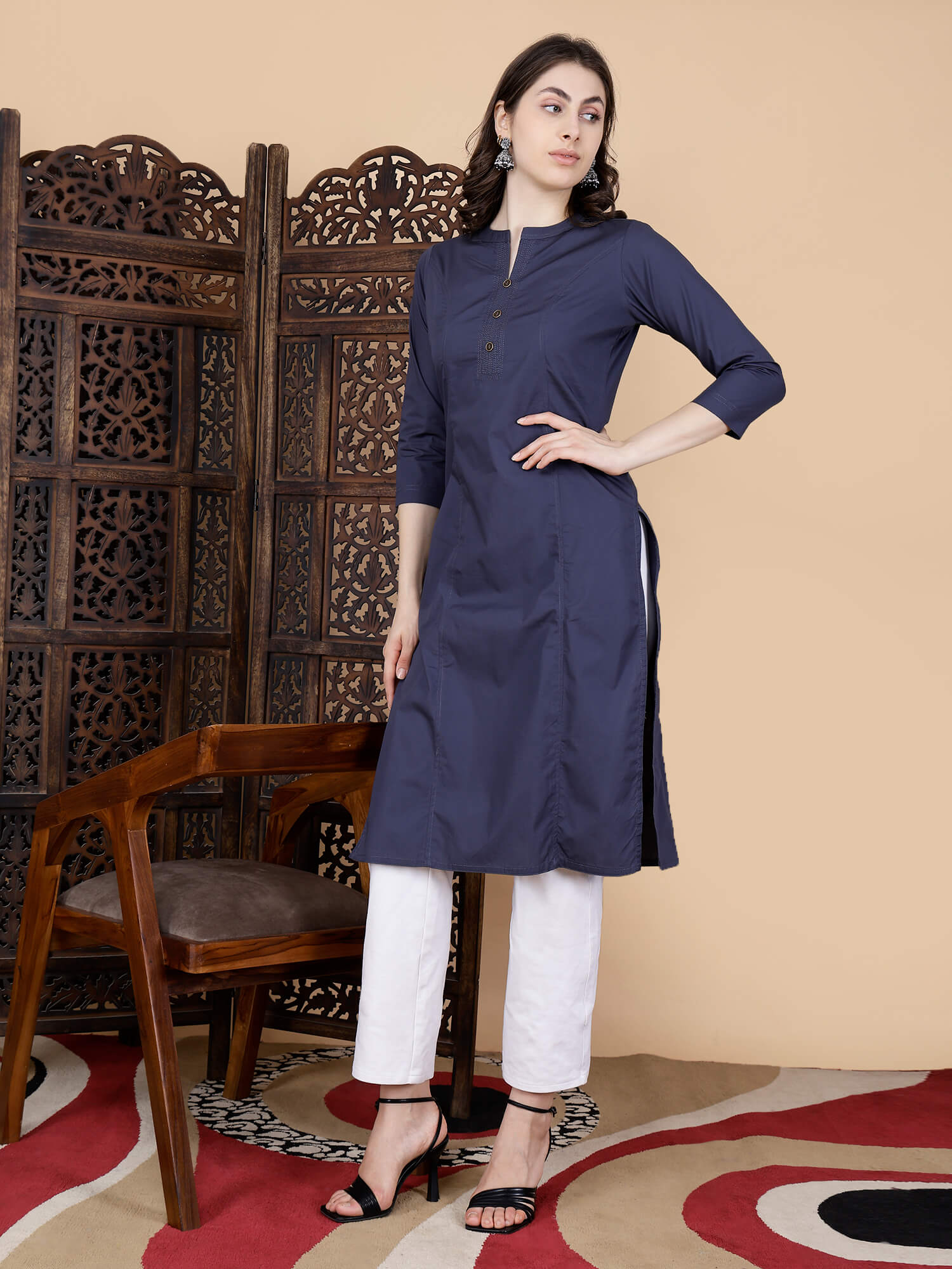 Elegant Long Cotton Kurti Side View by Rabric