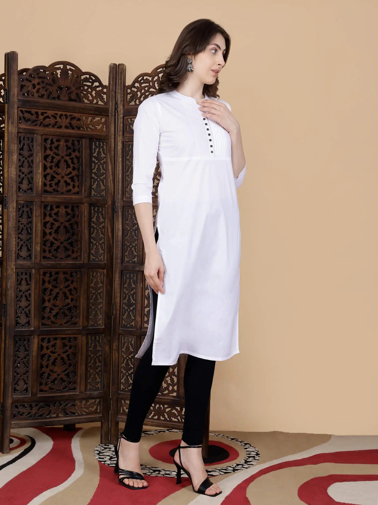 White Poplin Cotton Kurti for Women Side View