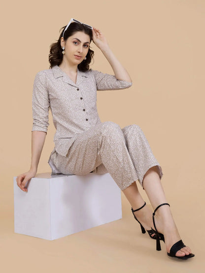 Comfortable Beige Travel Wear Cotton Co-ord Set for Women