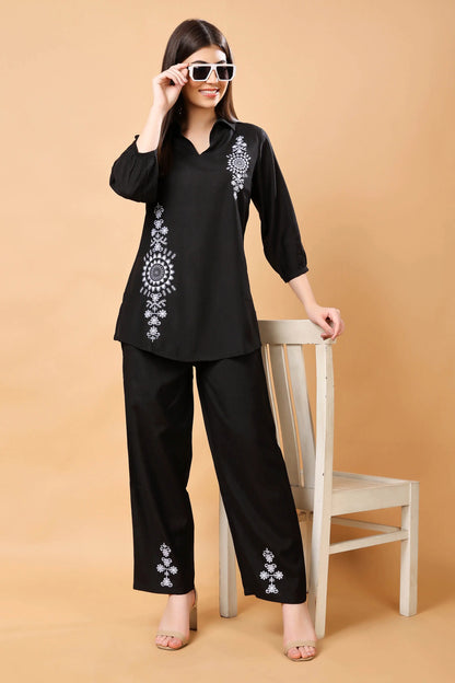 Luxury black embroidered co-ord set for women by Rabric
