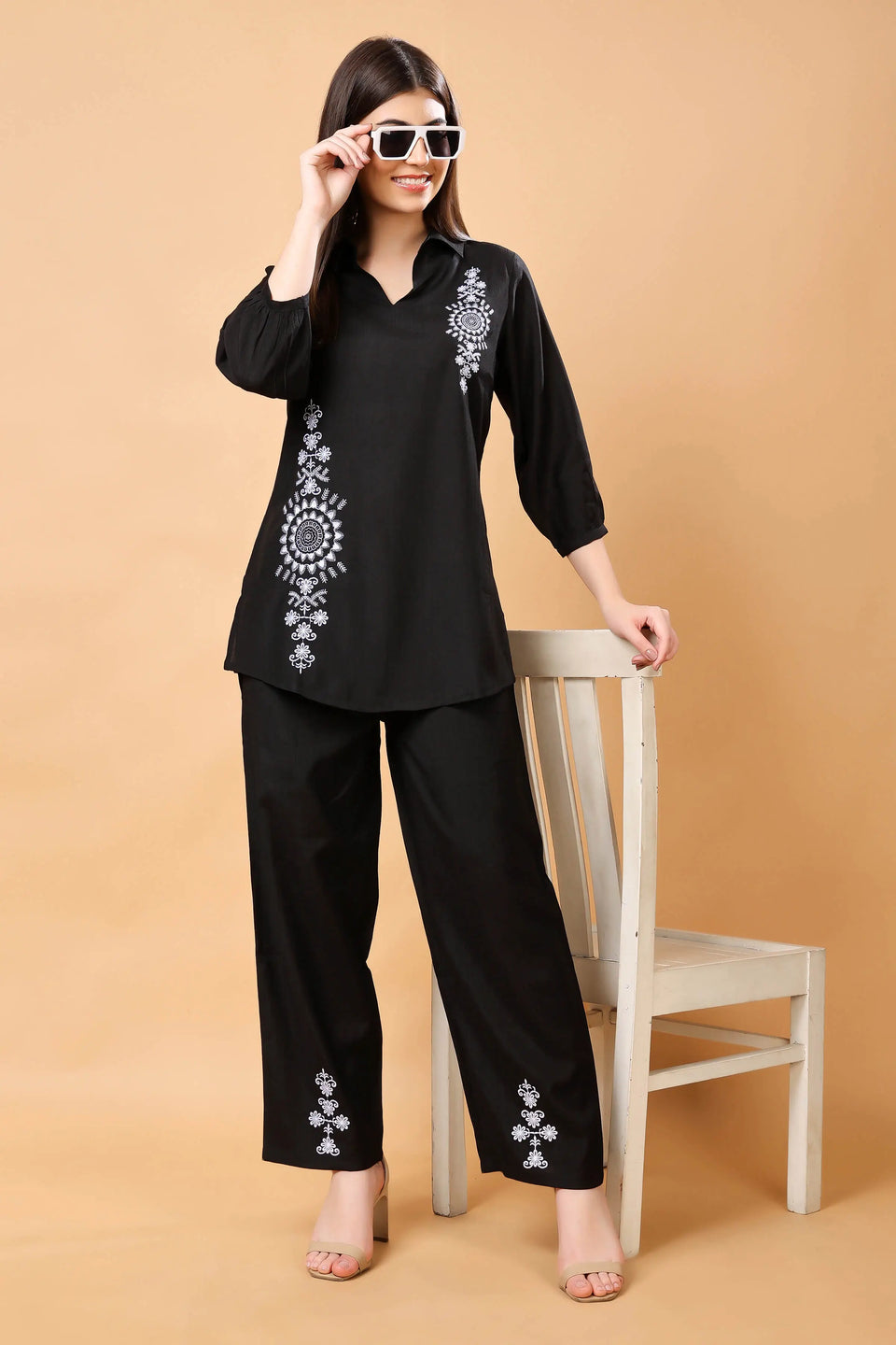 Luxury black embroidered co-ord set for women by Rabric