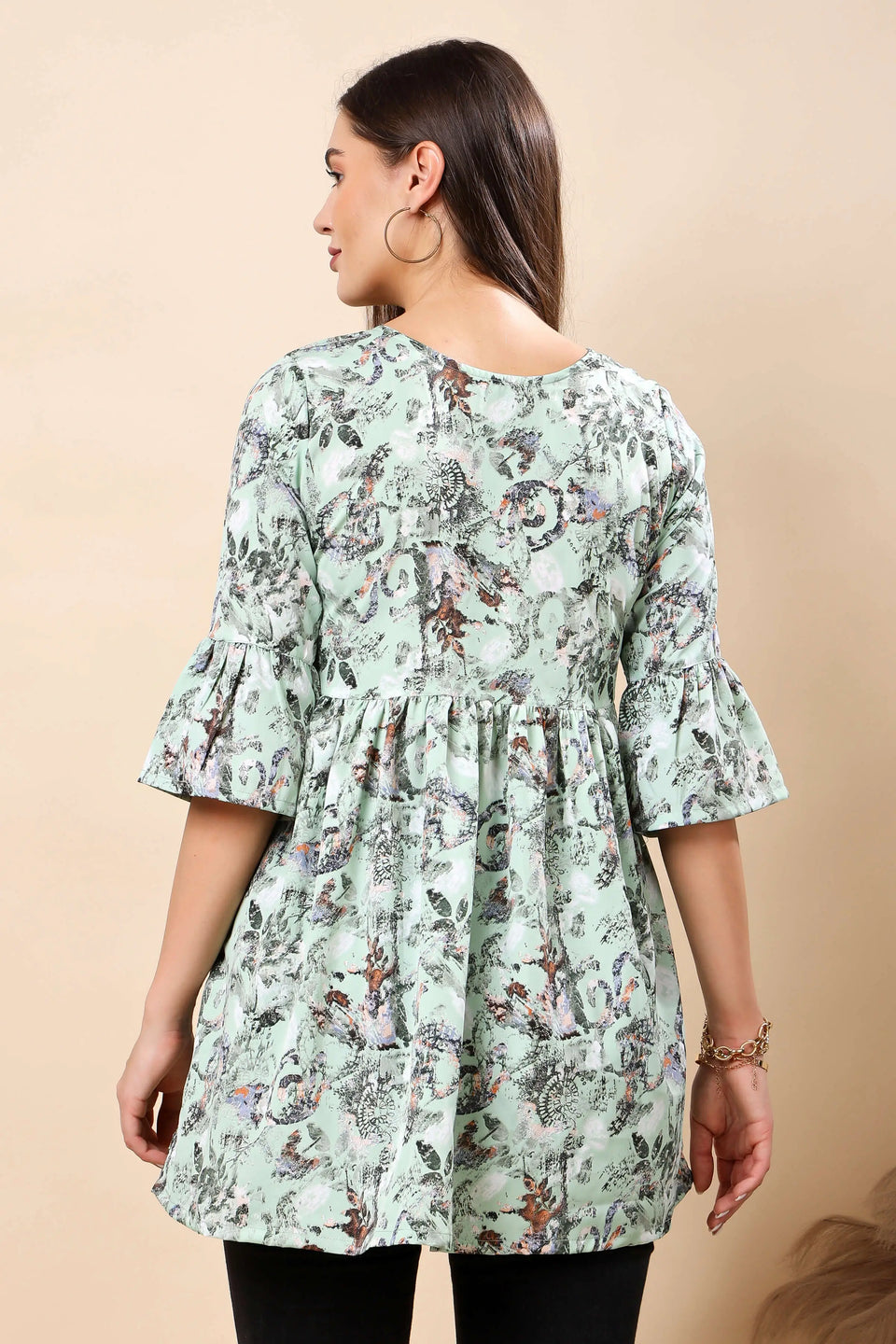 Rabric Mint Green Crepe Short Kurti Back Design