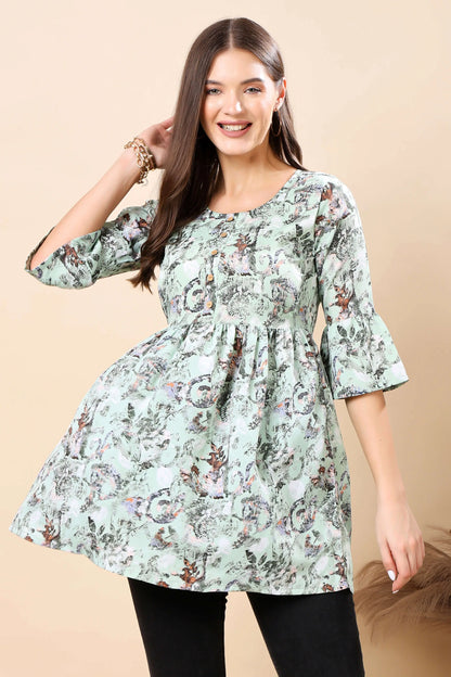 Rabric Premium Mint Green Short Kurti Front View