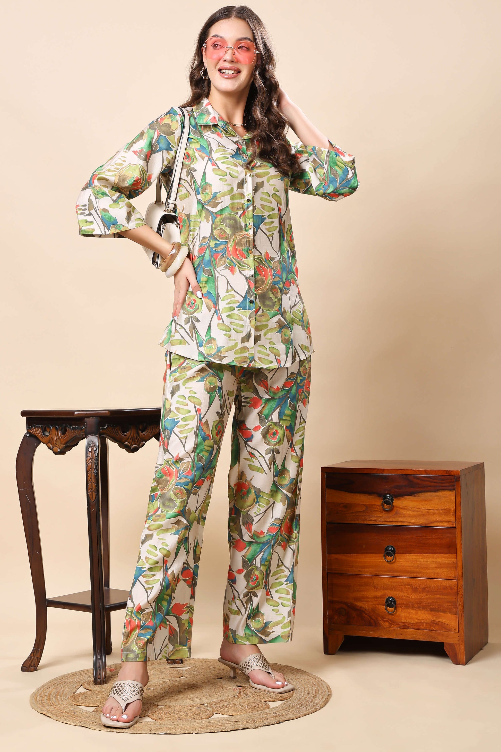 Flatlay of Rabric Muslin Floral Printed Co-ord Set