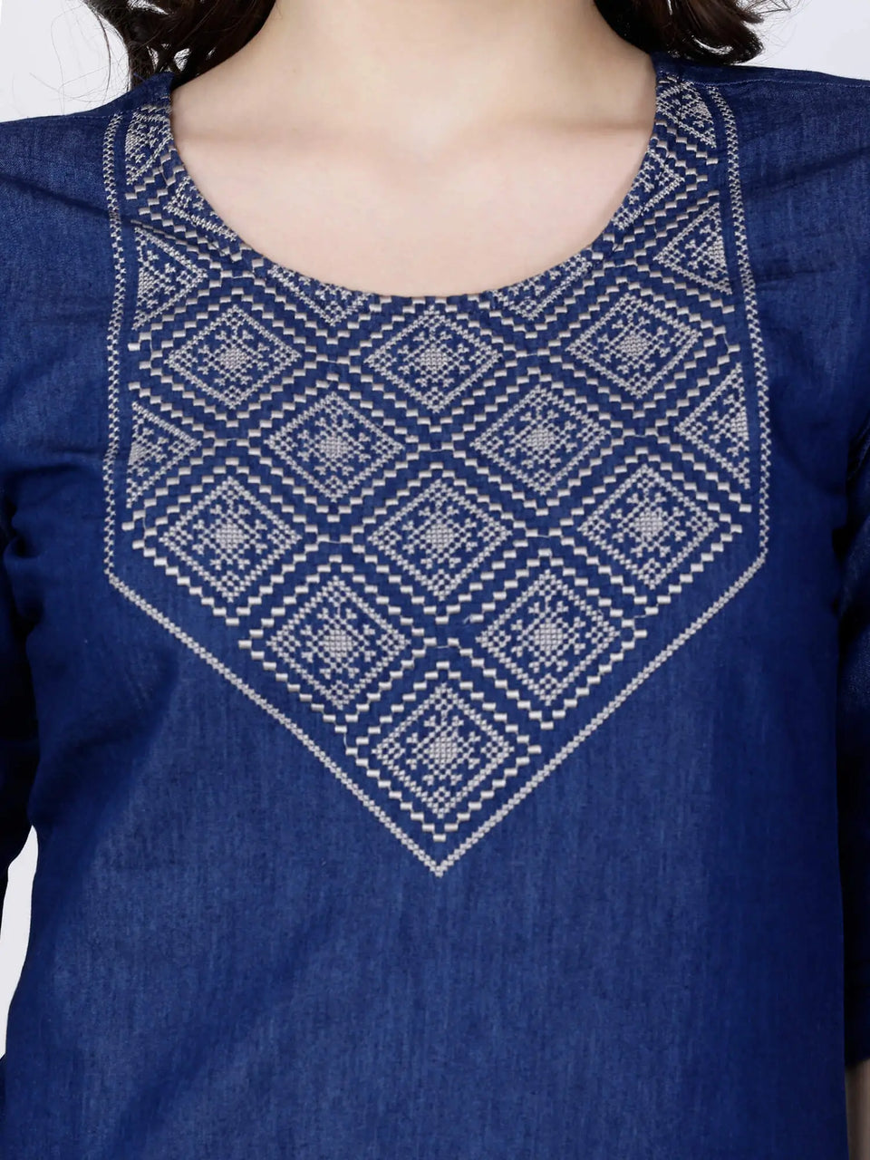 Denim Kurti with Thread Embroidery for Daily Wear