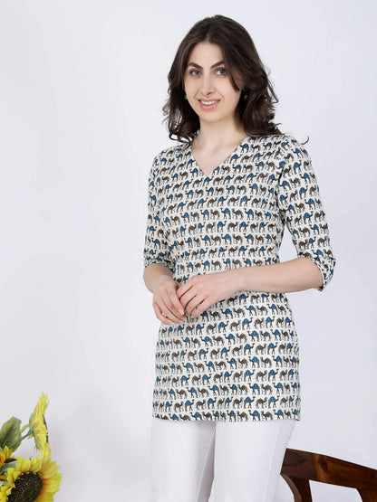 Side View of Premium Cotton Short Kurti with Elastic Waist by Rabric