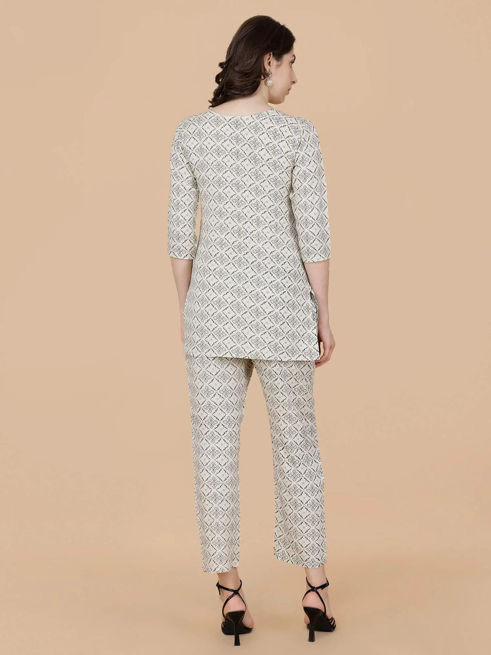 Back view of Off-White Printed Rayon Co-ord Set by Rabric