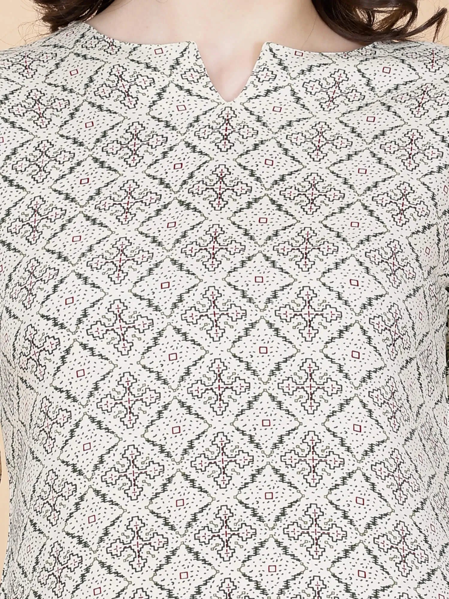 Close-up of geometric print design on Rabric Rayon Co-ord Set