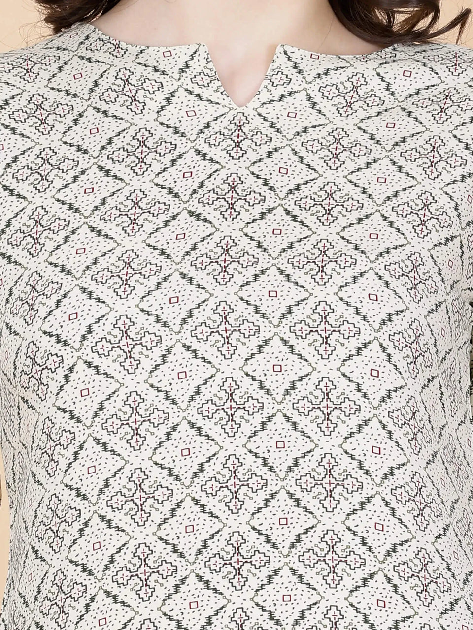 Close-up of geometric print design on Rabric Rayon Co-ord Set
