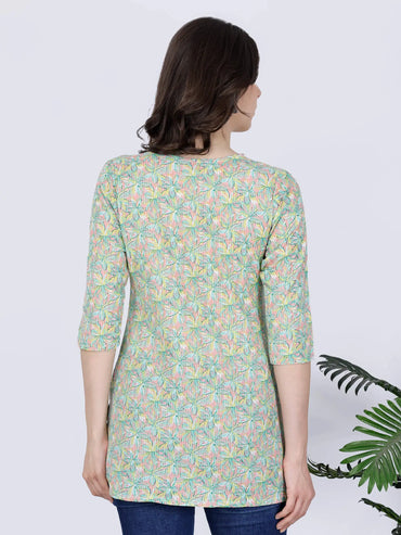 Back view of stylish floral short kurti by Rabric
