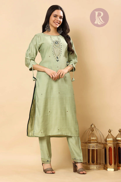 Pastel green kurti set with dupatta