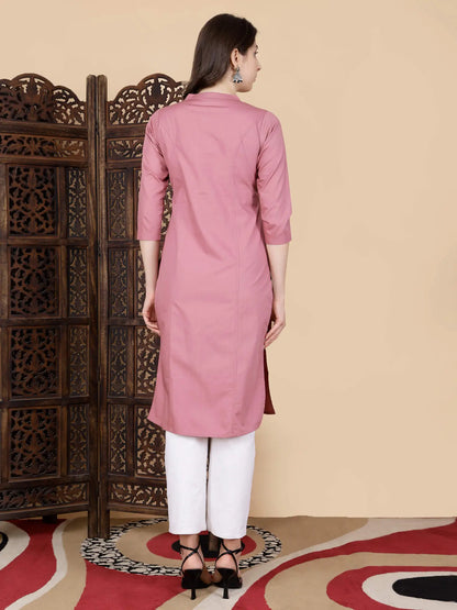 Back View of Rabric Poplin Cotton Kurti in Rose Pink