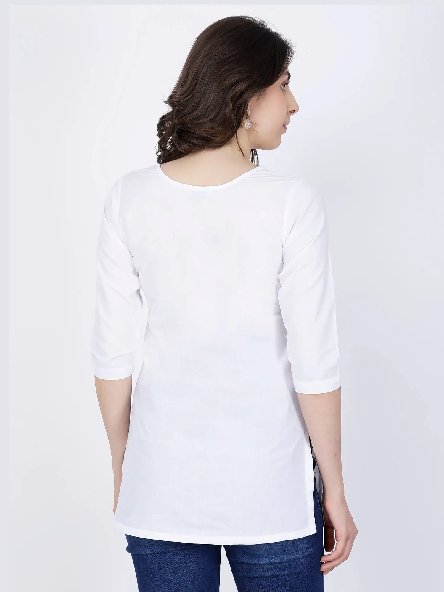 Back Design of Rabric White Embroidered Short Kurti