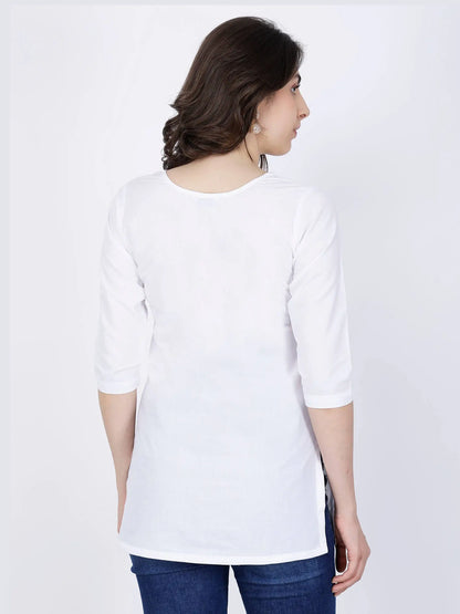 Back Design of Rabric White Embroidered Short Kurti