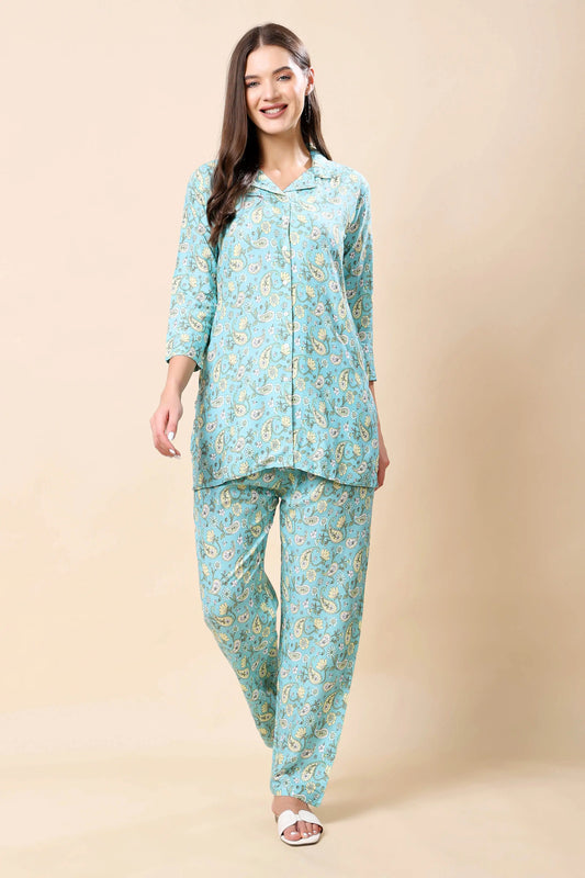 Rabric Premium Aqua Printed Co-ord Set for Women – Front View