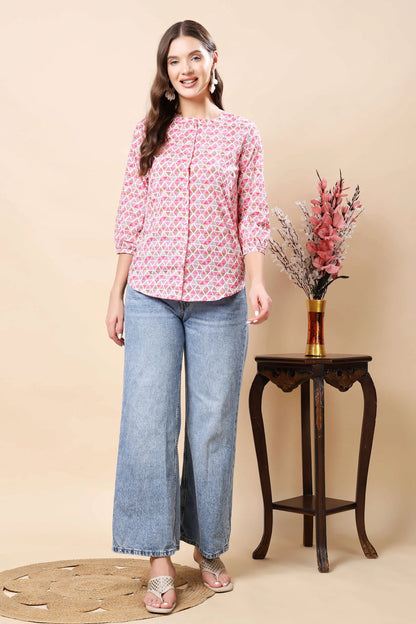 Front view of Rabric premium button-down women’s shirt top