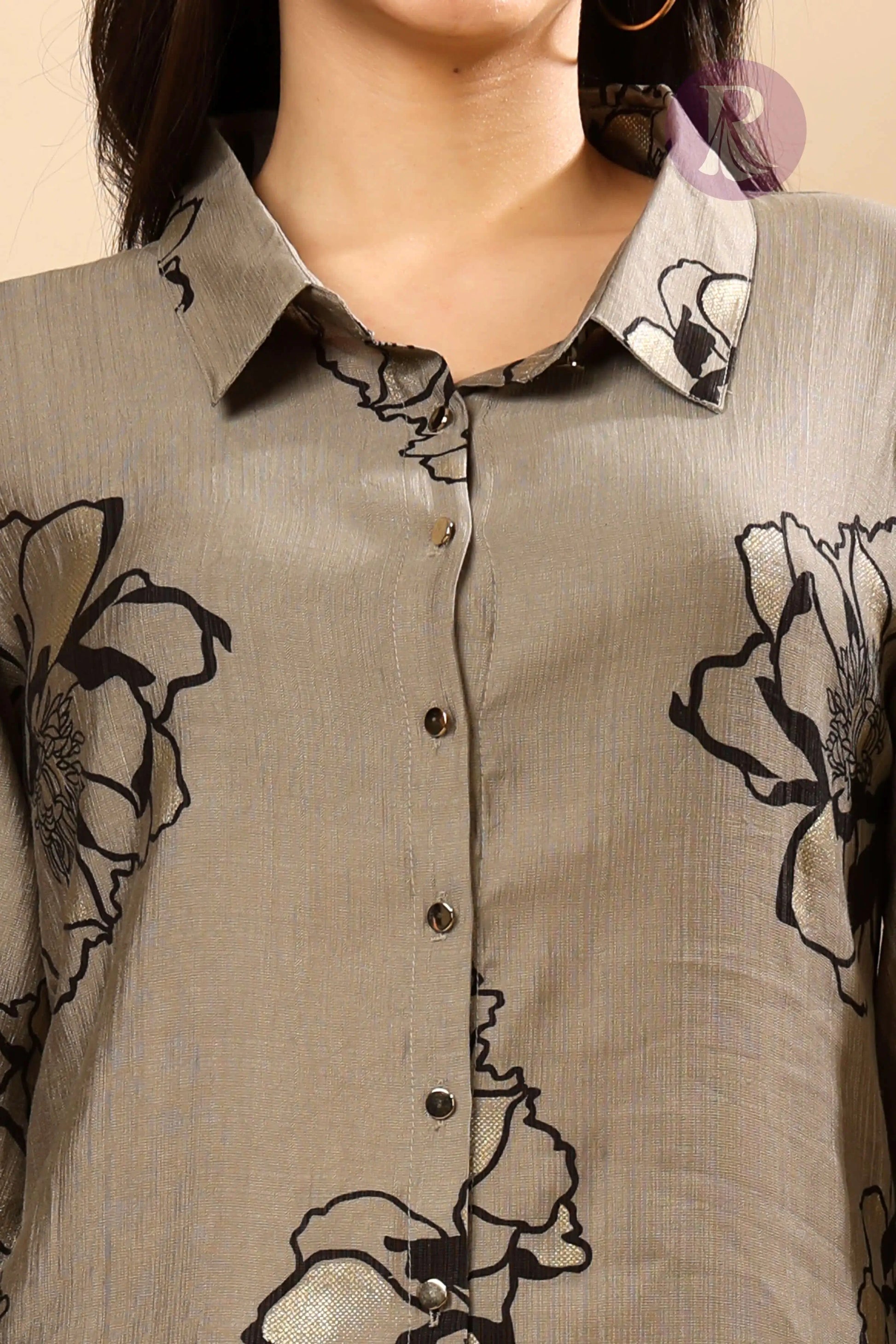 Close-up of floral print and button details on Rabric Co-ord Set