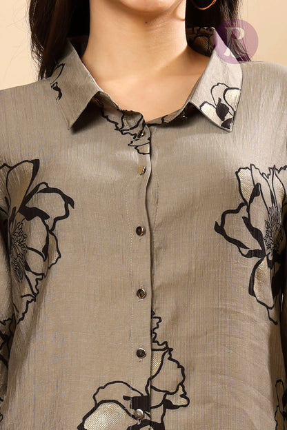 Close-up of floral print and button details on Rabric Co-ord Set