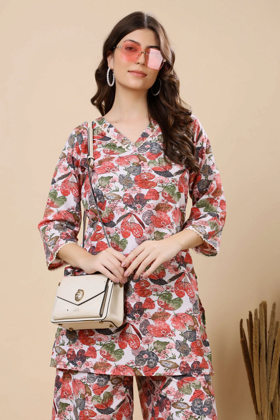 Handwork Detailing and Print Closeup of Rabric Coord Set