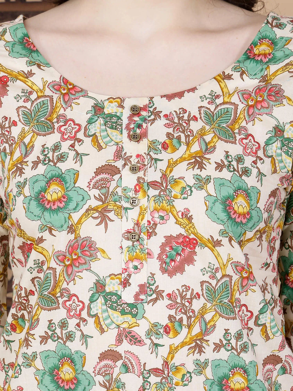 Striped Cotton Pants with Floral Print – Bottom Wear Close-up