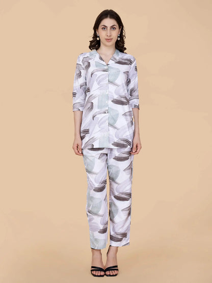 Premium Cotton Green Brush Stroke Printed Co-ord Set by Rabric