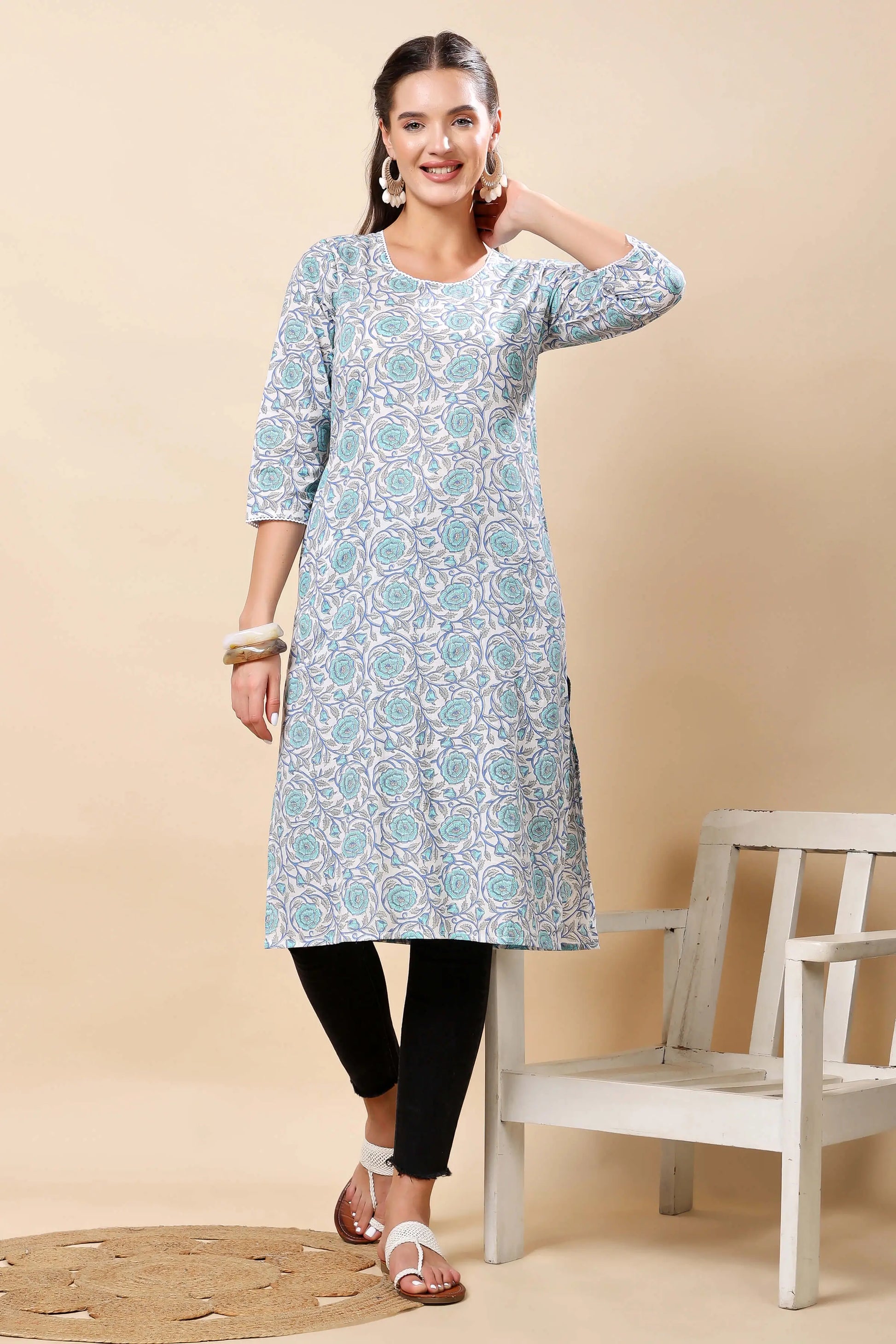 Rabric Premium Cotton Long Kurti for Women – Front View
