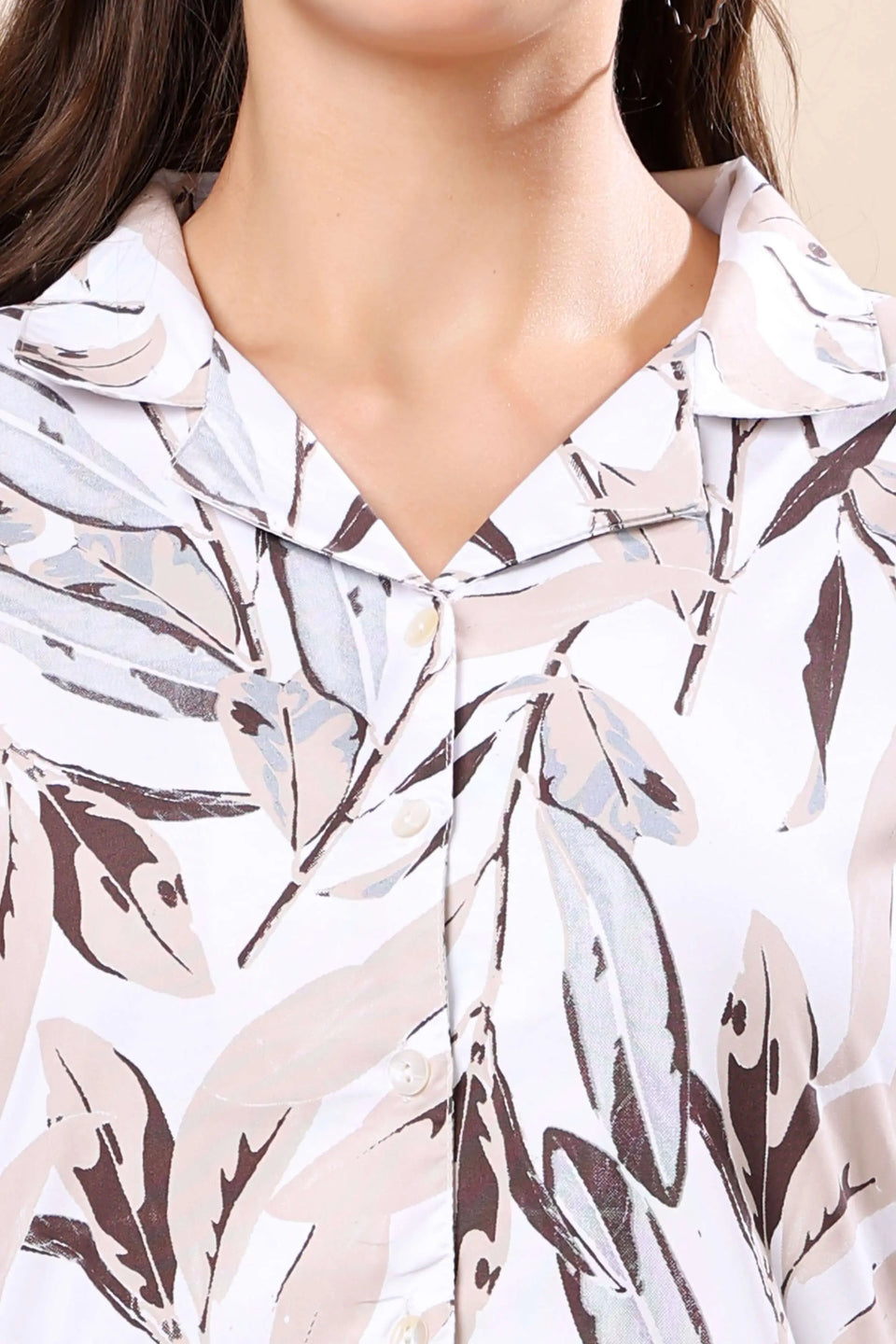 Close-up of Rabric cotton co-ord set top with buttons