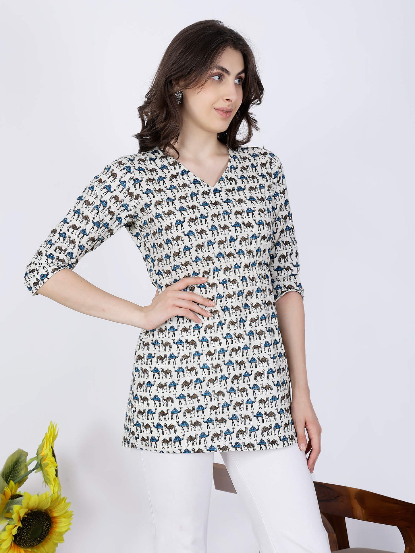 Side View of Premium Cotton Short Kurti with Elastic Waist by Rabric