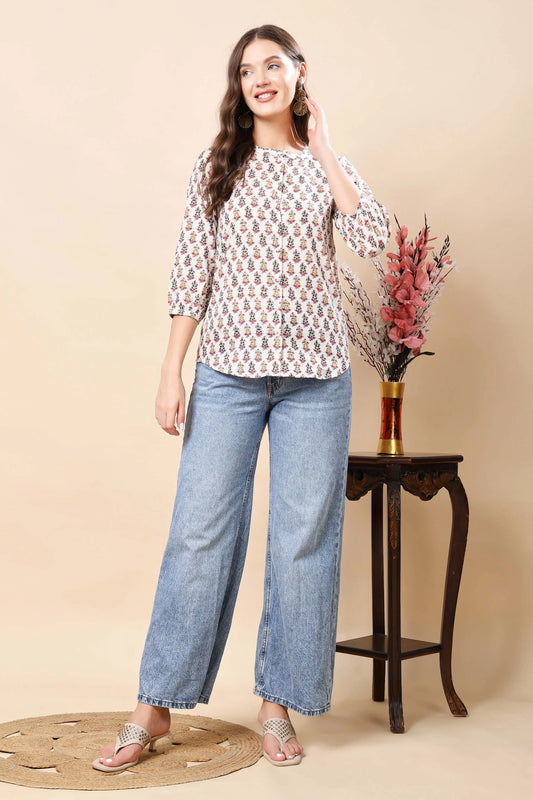 Rabric Women’s Premium Printed Cotton Short Top Front View