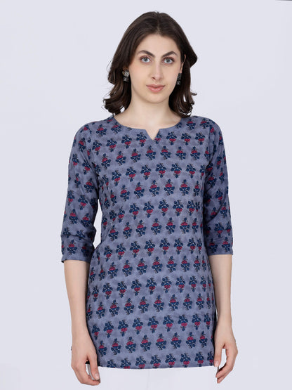 Rabric Premium Cotton Short Top for Women in Grey Floral Print
