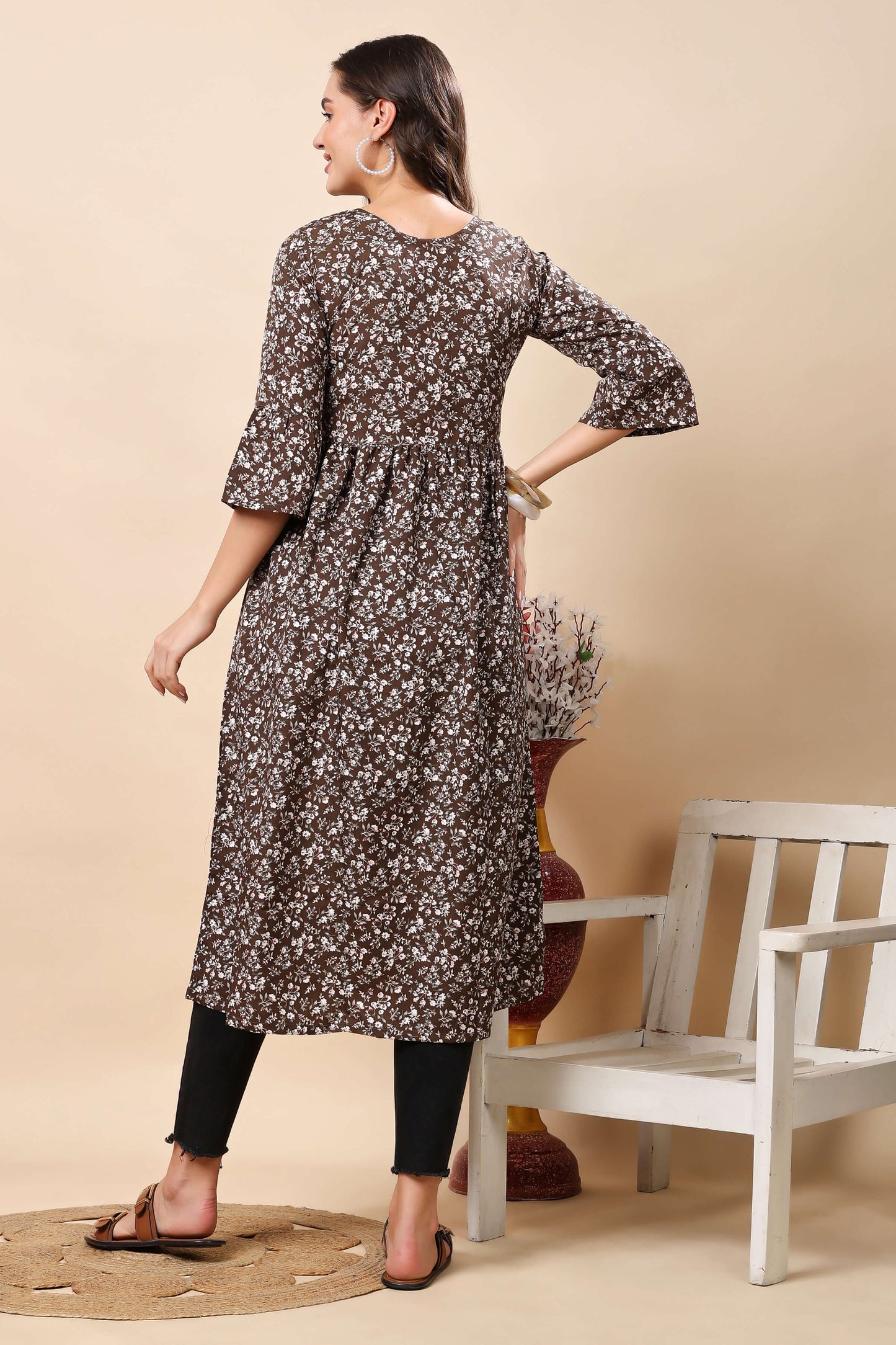 Back View of Rabric Premium Crepe Floral Kurti