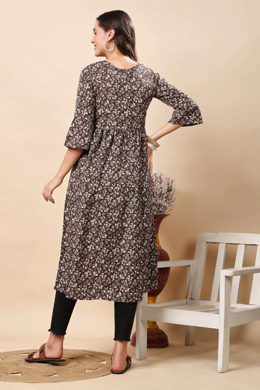 Back View of Rabric Premium Crepe Floral Kurti