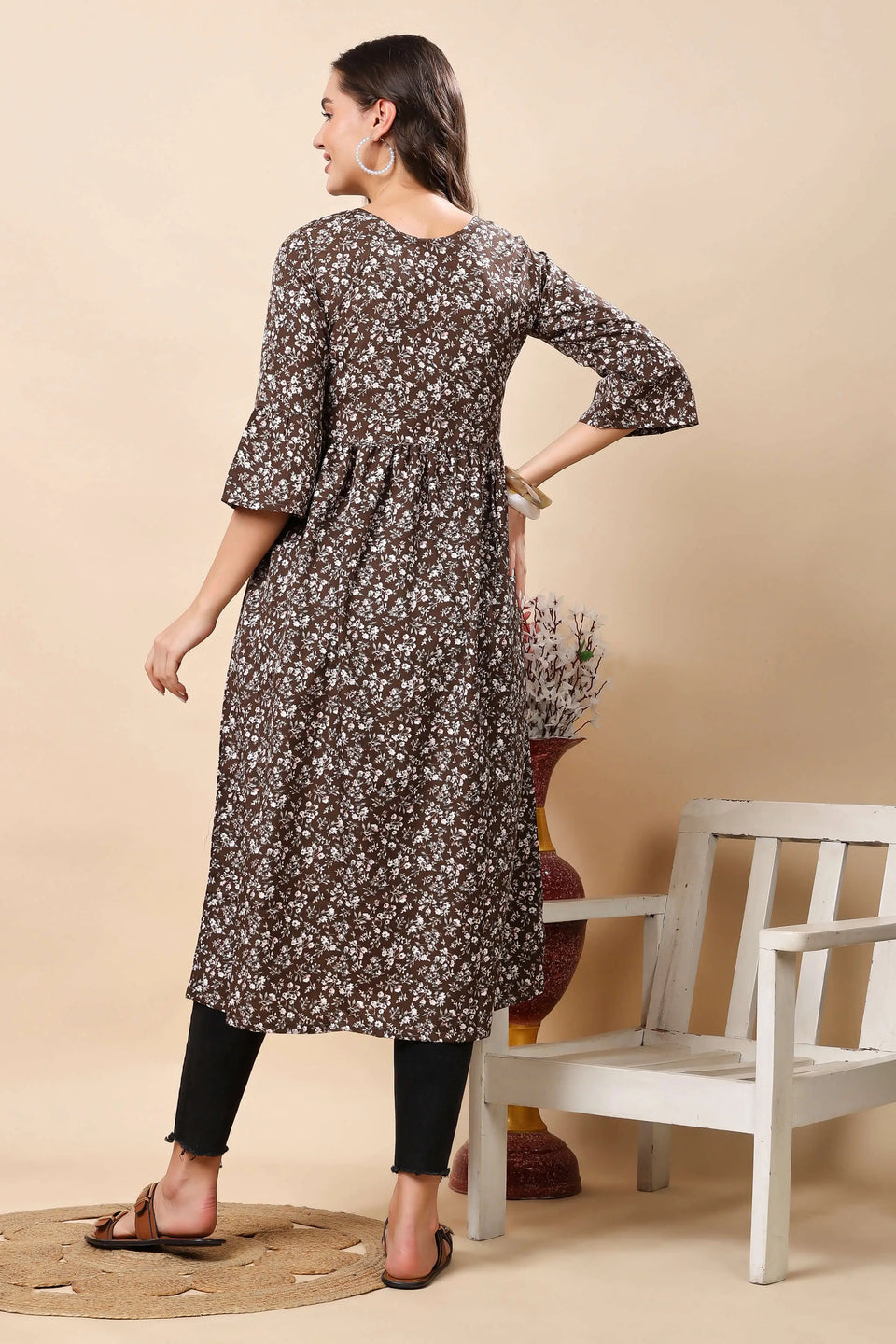 Back View of Rabric Premium Crepe Floral Kurti