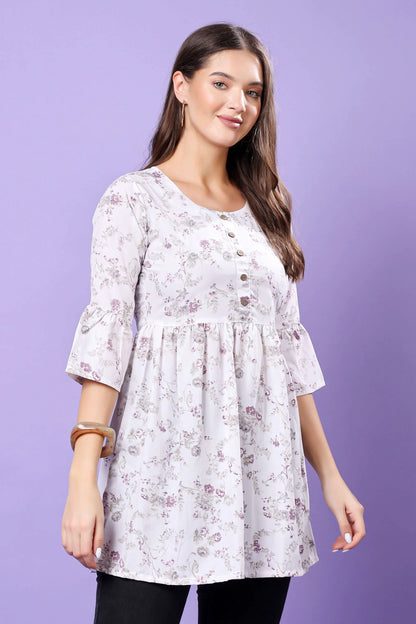 Rabric Short Kurti Side Look with Frill Sleeves