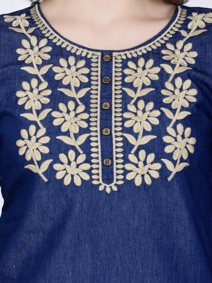 Premium denim fabric texture of Rabric short kurti