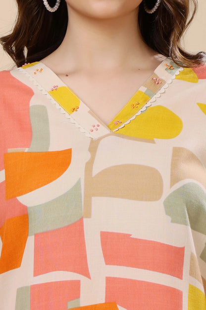 Close-up of Handwork Detailing on V-Neckline – Rabric Co-ord Set